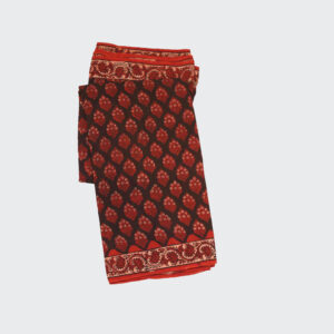 Dark Red Pure Printed Cotton Saree