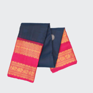 Polynesian Blue Kanchipuram Gap Border Saree